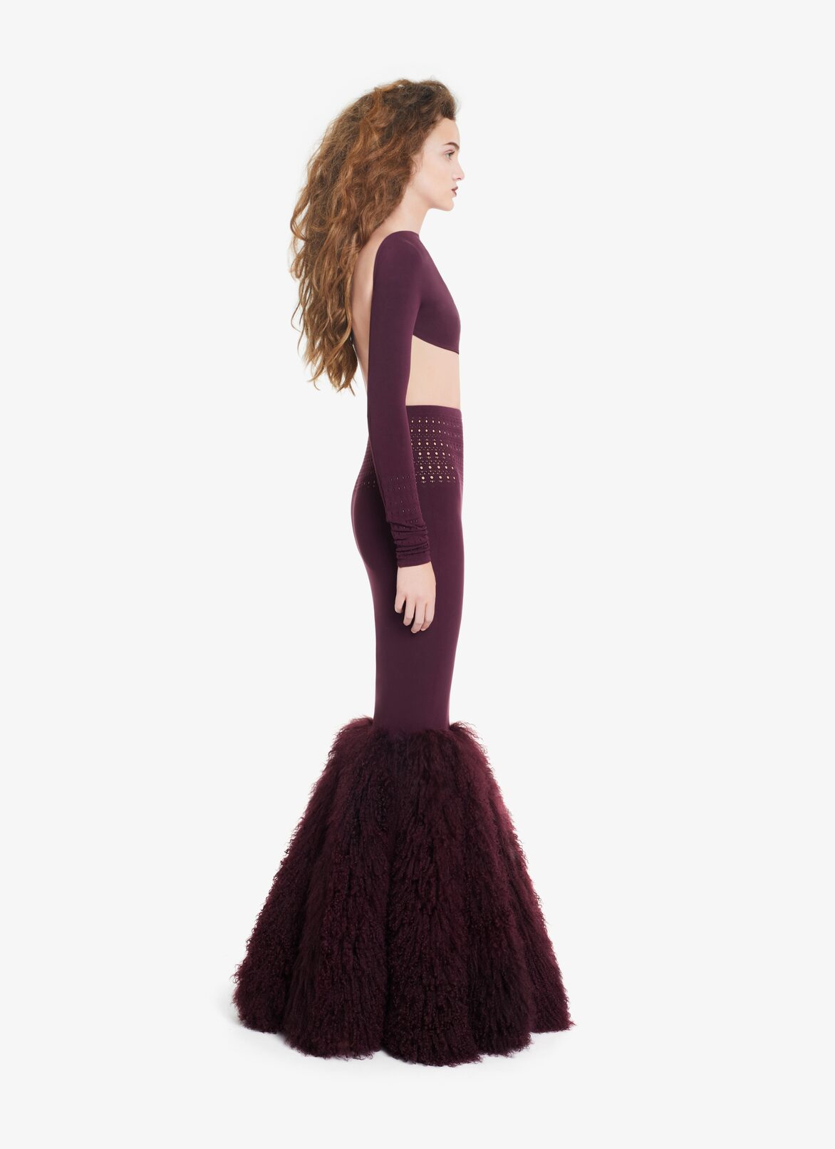 KNITTED SKIRT WITH DYED MONGOLIE LAMB FUR ALAÏA  KNITTED SKIRT WITH DYED MONGOLIE LAMB FUR